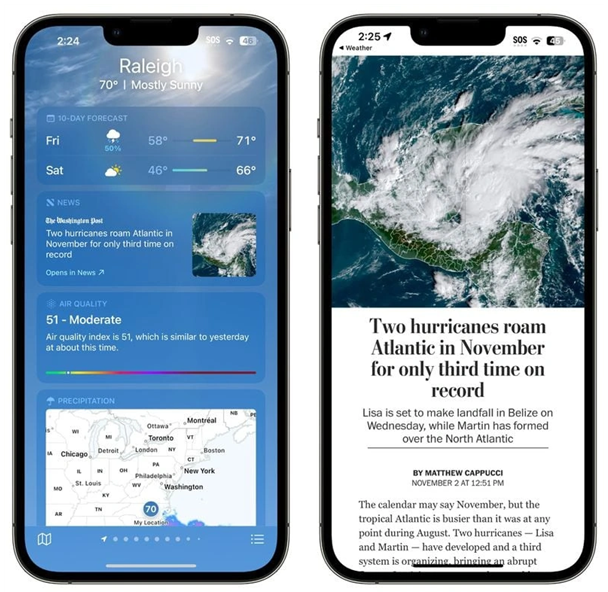 长安苹果14维修分享iPhone 14手机如何看天气时顺带看新闻 