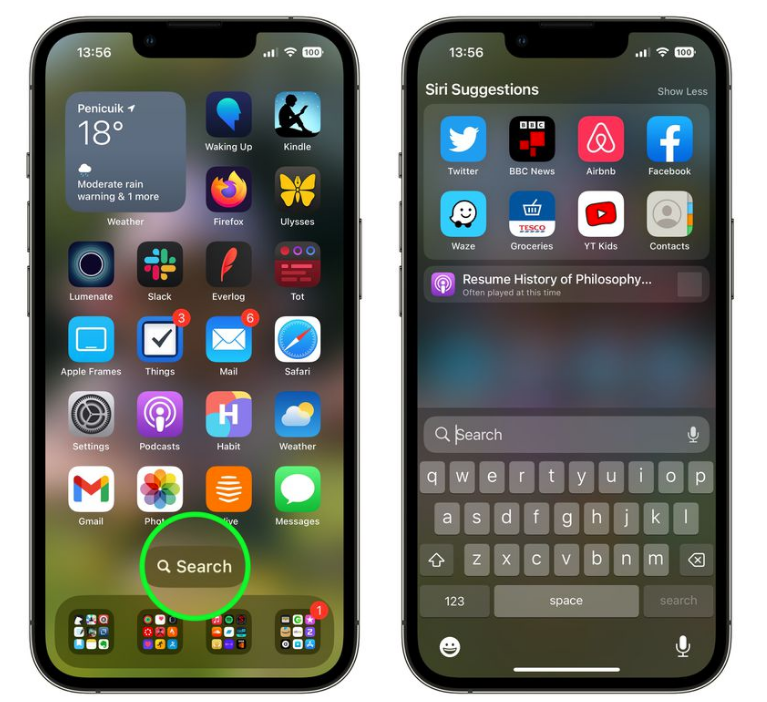 长安苹果手机维修分享升级到 iOS 16 后，如何删除主屏幕上的搜索按钮 